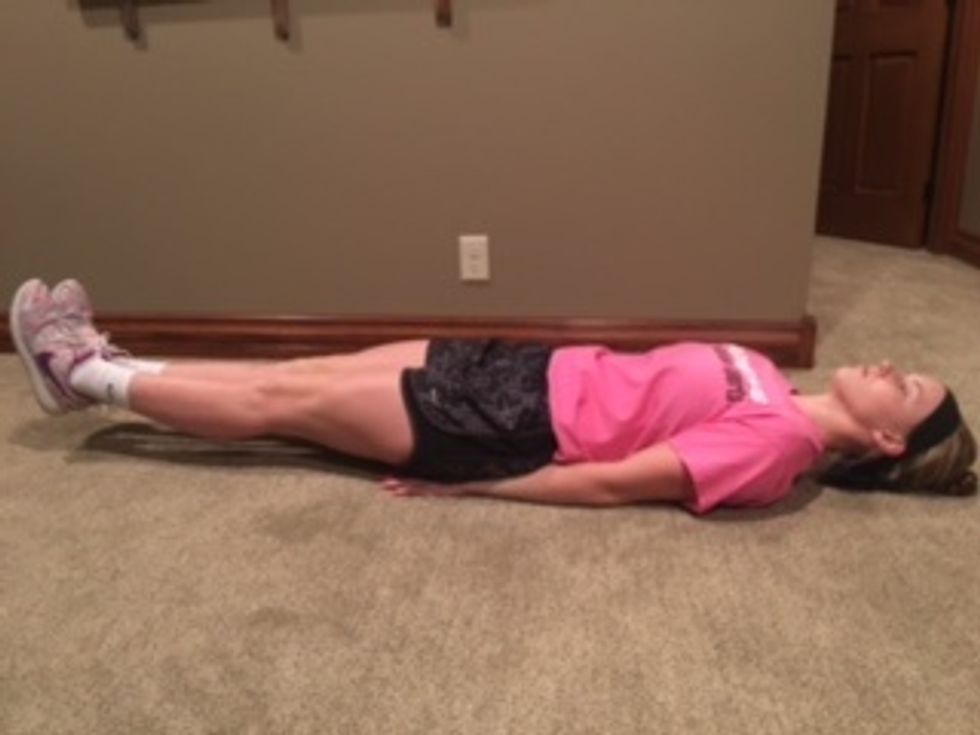 2. Six Inches and Hold- Lie on the ground with your legs extended. Place your hands beneath your bottom for better back support. Lift legs about six inches off the ground. Hold for thirty seconds.