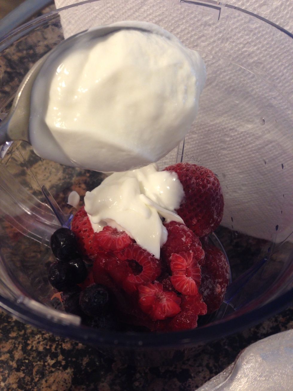 2 spoonfuls of Greek yogurt. (Good source of protein)