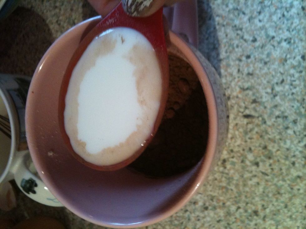 2 tablespoons of milk.... sorry it went a funny colour cause of the cocoa powder :/