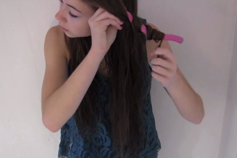 2. Take one curler and a medium sized section of hair. Now, they're are two different curls you can achieve with these. #1 are the spiral curls which I will be using, #2 are gorgeous waves.
