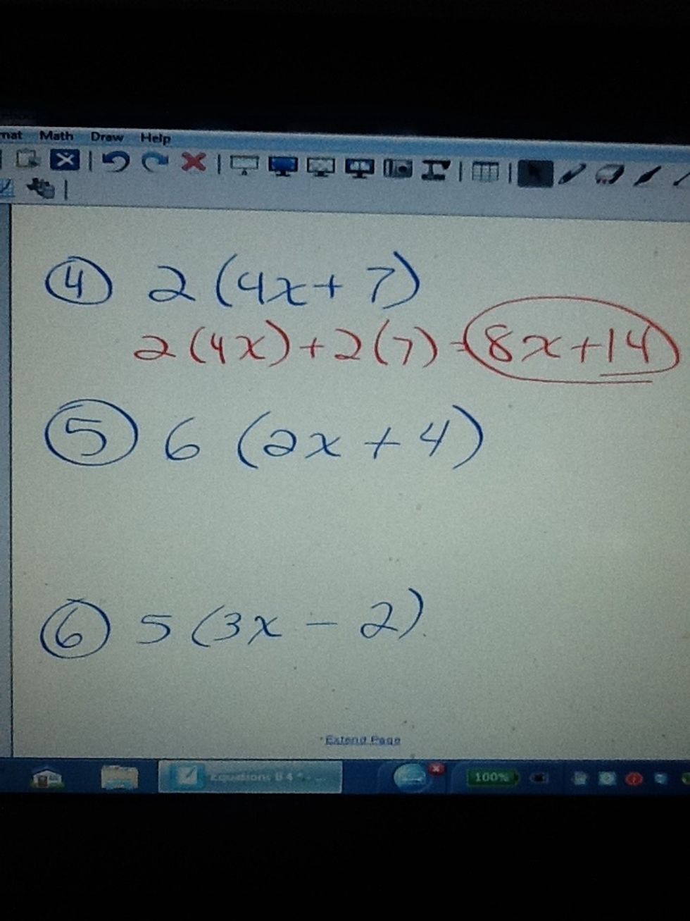 2 times 4X equals 8X. ( 2 x 4 = 8 ). You do the next 2.