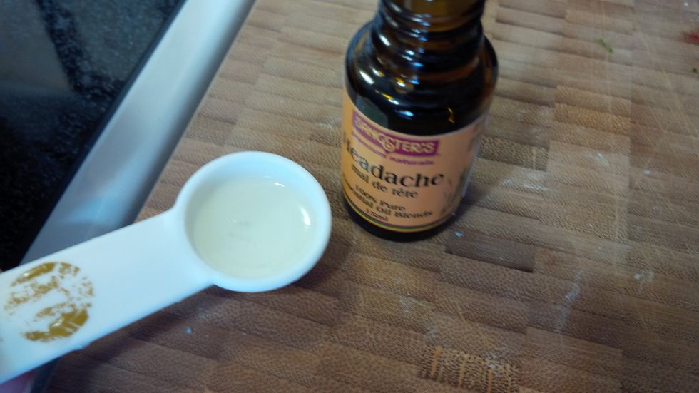 2 tsp of essential oil (I use a headache relief blend for these bombs)