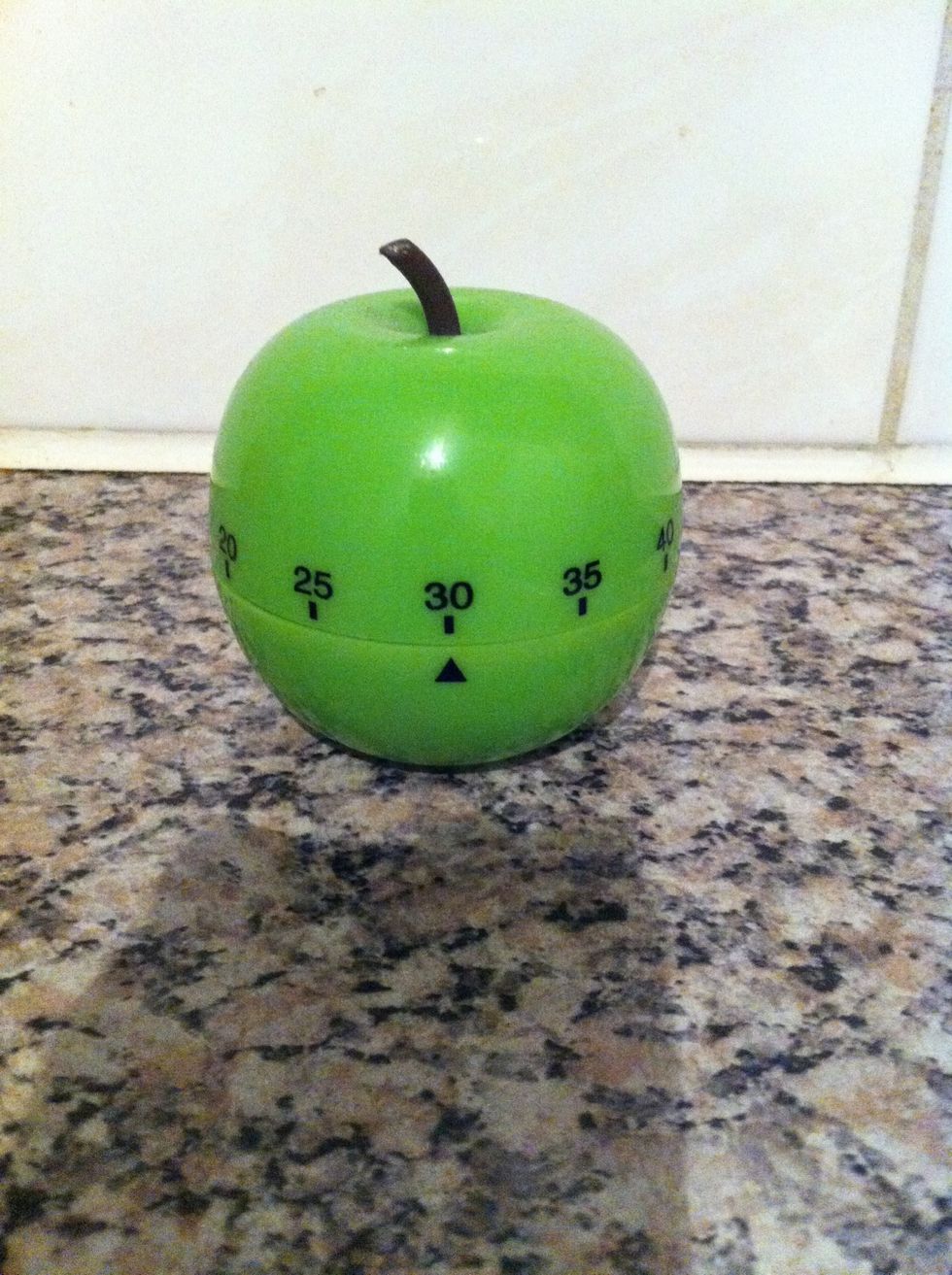 20-30 minutes at 180 degrees Celsius >> 20min if you dont have potatoes and 30min if you are using potatoes.