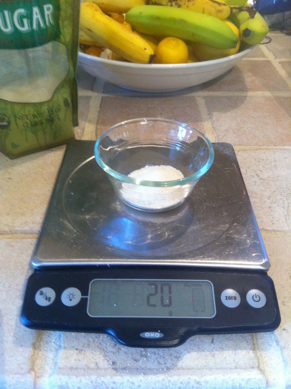 20 grams of sugar. Add to the bowl.