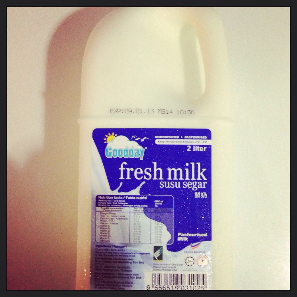 200 millilitres of fresh milk  Note: I prefer full milk but you can use semi skimmed or fully skimmed. I have tried it with fully skimmed and it does not taste as good as the full milk.