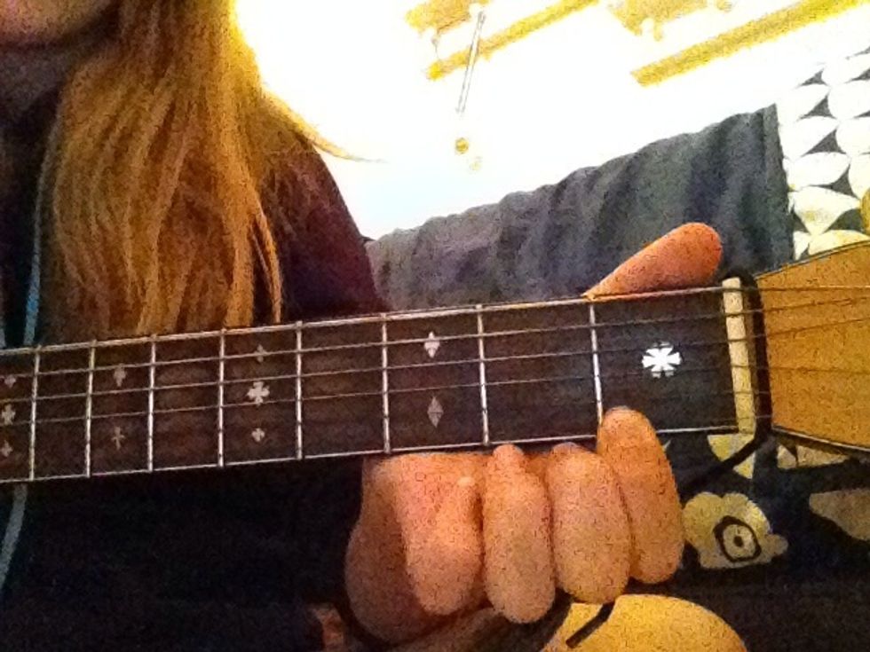 21.) Place your pointer finger on the 1st fret B string.
