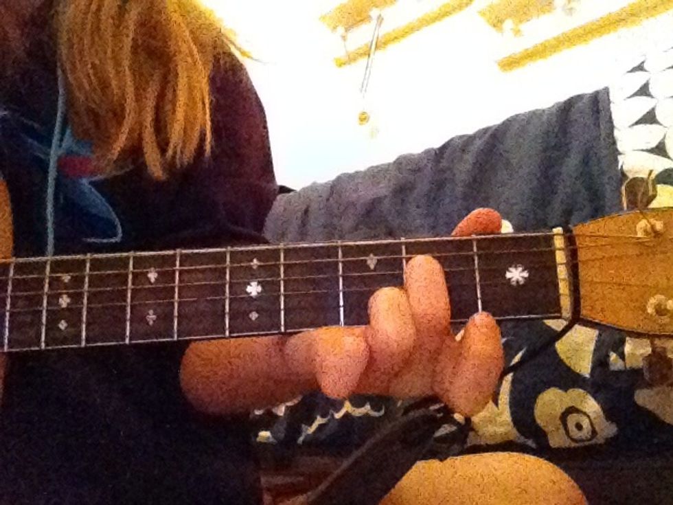22.) Next, place your middle finger on the 2nd fret D string.