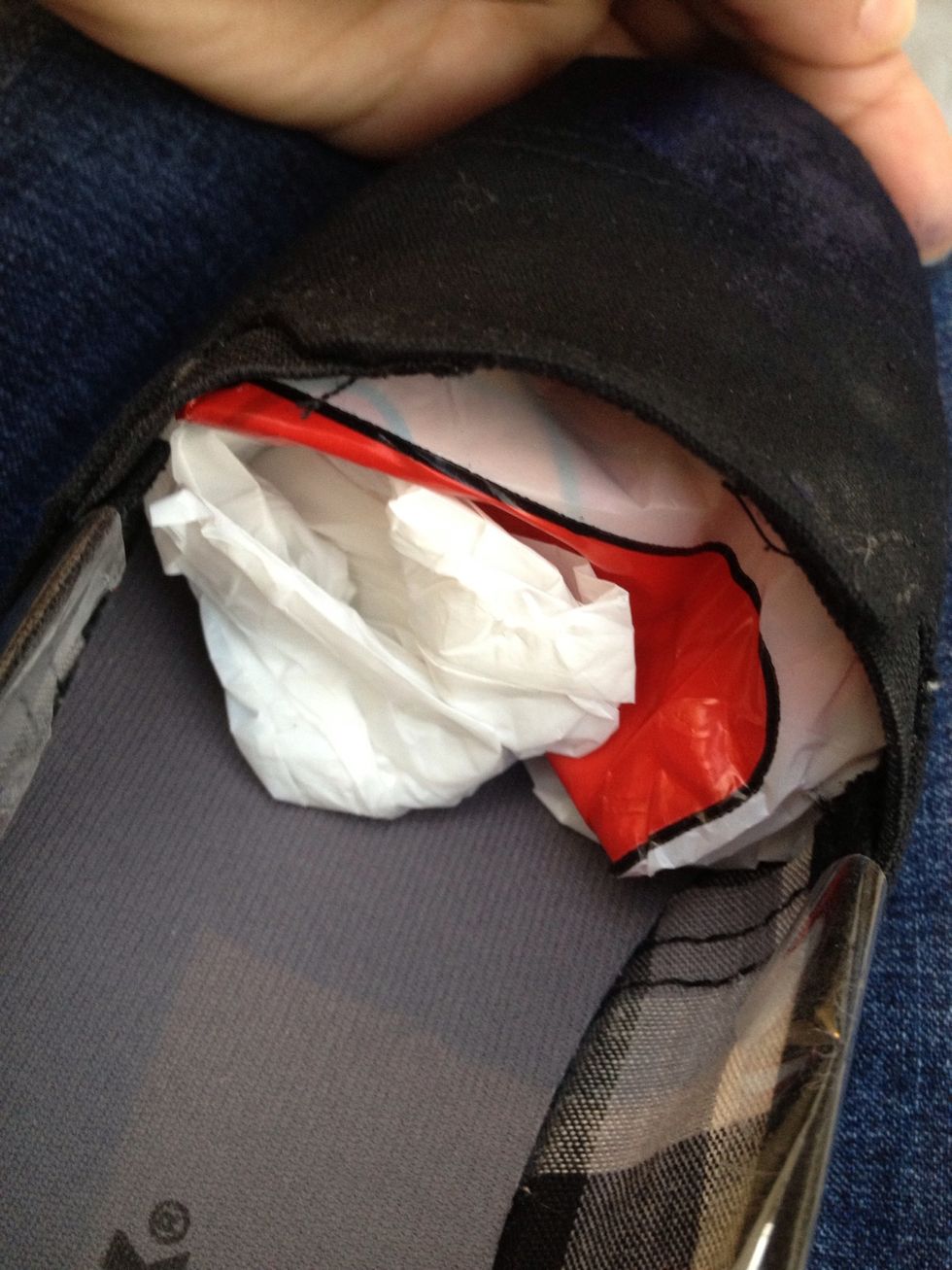 2nd put any plastic bag or lot of papers inside the shoe , to make it easy for you