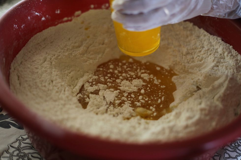 3 & 1/2 cups of ghee or unsalted butter is fine. Tip: always use the same size cup for all your ingredients especially when no weight is given. See our glass cup? ;) Did you Wash your hands?