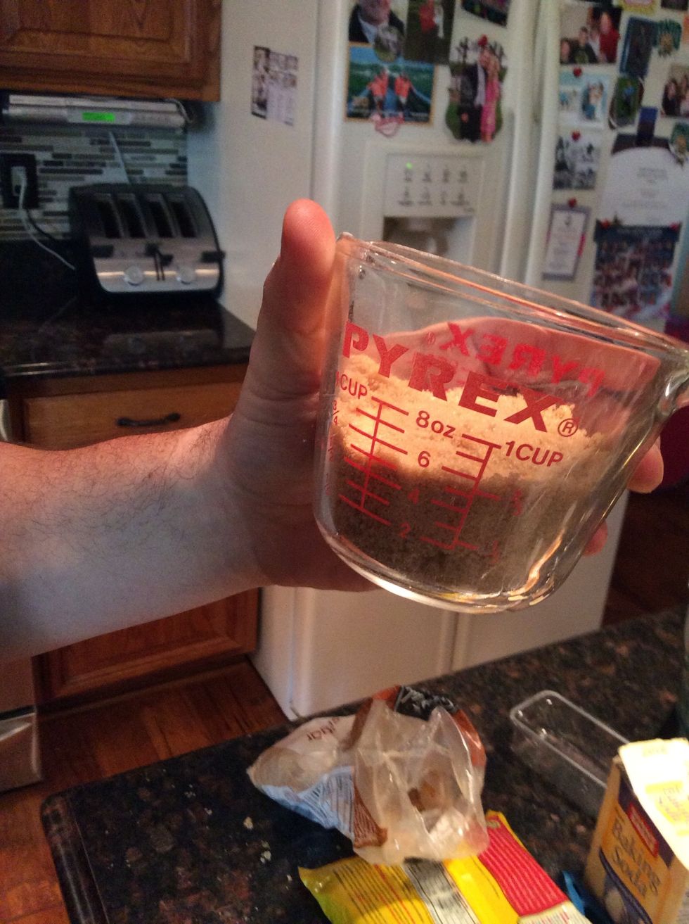 3/4 cup of brown sugar. Make sure to pack the brown sugar