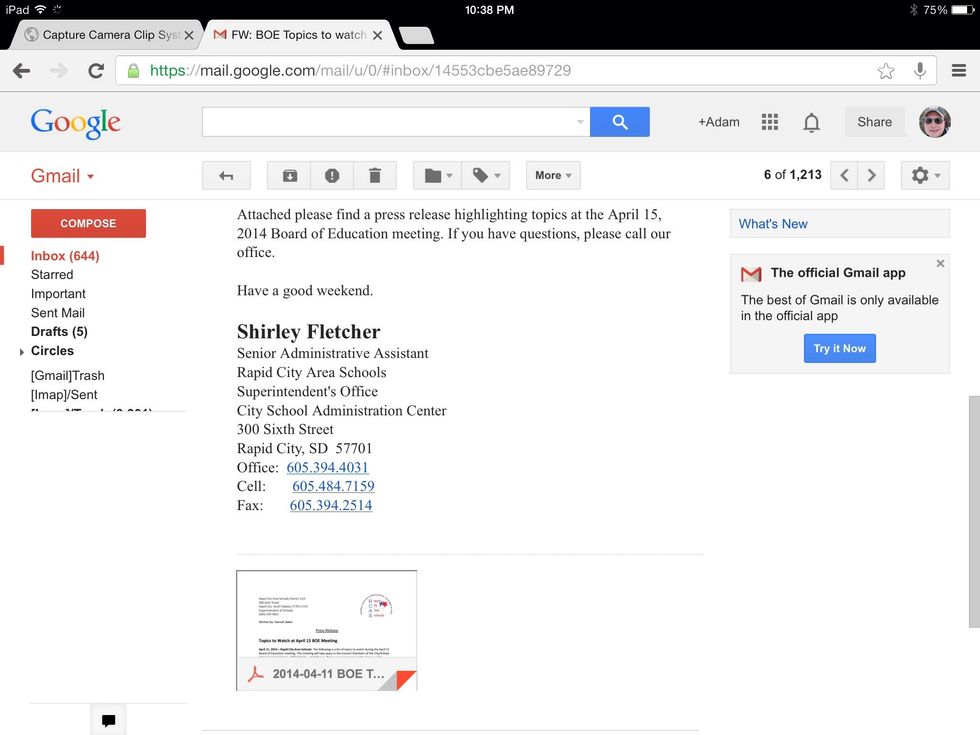 3:4 Locate the email containing the desired attachment, and scroll to the bottom to locate the attachment.