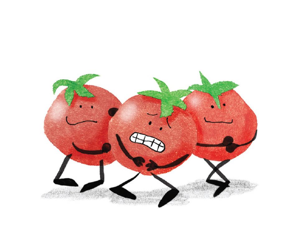 3. Child: When the tomatoes are cool enough to touch, slip off the skins and transfer the tomatoes to another large bowl. Throw out the skins.