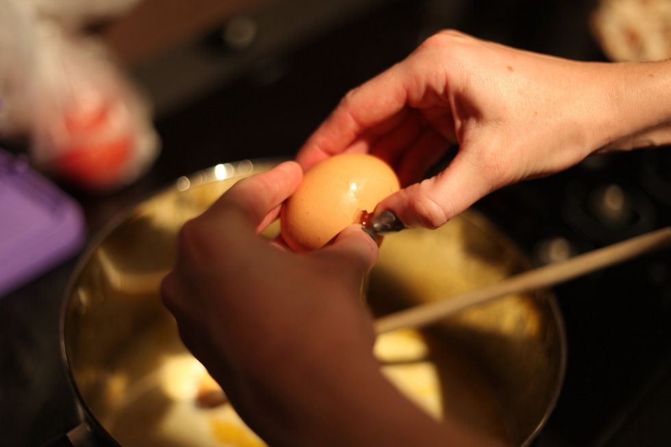 3 eggs into the cream and stir through gently.