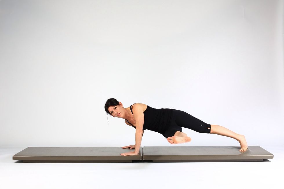 3. KNEE TO CHEST WITH ROTATION AND KNEE EXTENSION-  after rotation extend lifted knee. Try not to free leg lower to mat as knee extends.