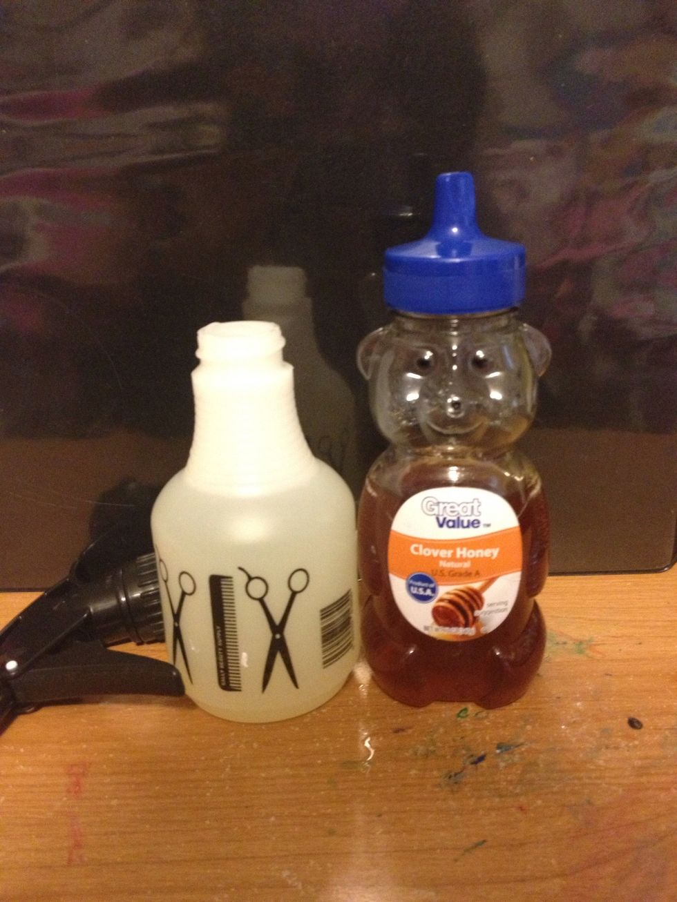 3.) Now fill the bottle a little less then 1/4 with honey