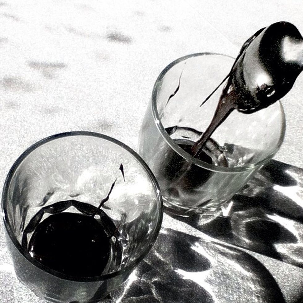 3. Once you whip together the melted chocolate and cream pour it into your cup. Depends on how chocolatey you want it. I usually pour it up to a quarter of the way, or this time less as you can see!