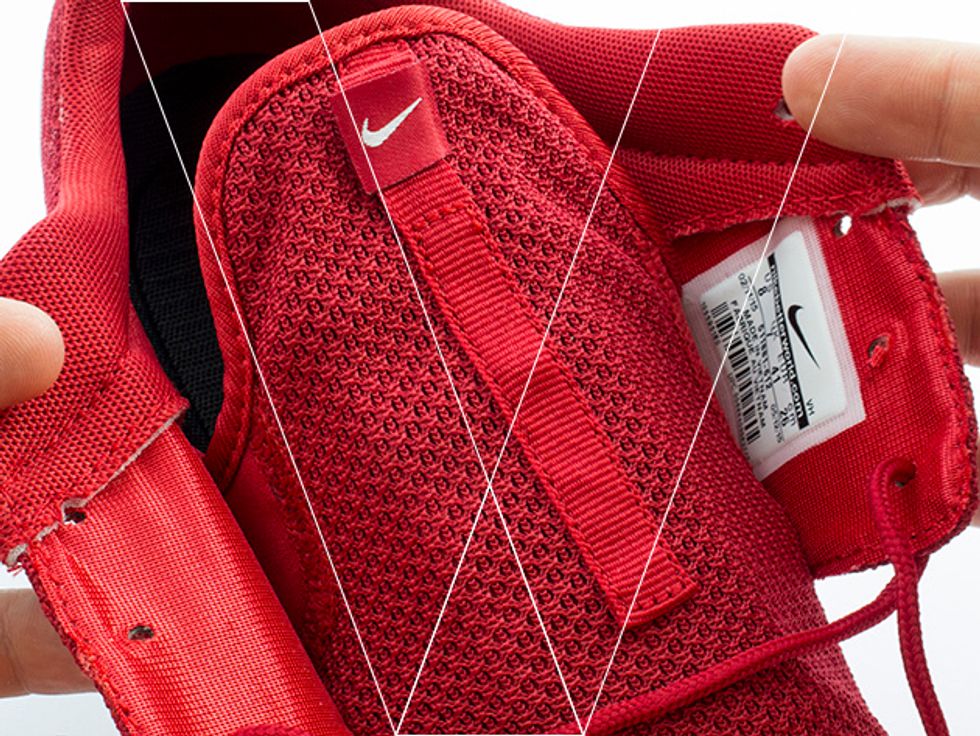 3. Roshe Ones have a soft mesh tongue with rounded top corners for comfort. Make sure the stitch line along the top of the tongue follows the edge of the piping perfectly.