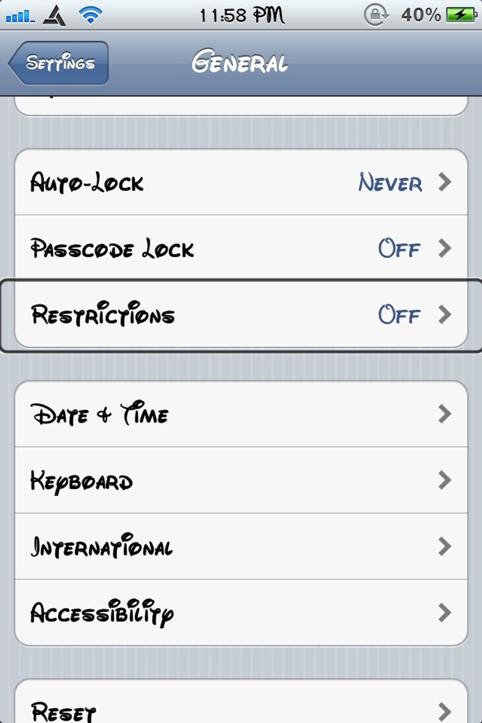 3)Scroll down until you find Restriction