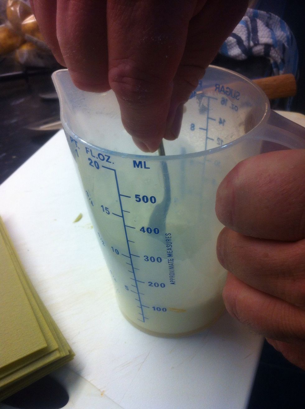 3 table spoon of corn flour mixed with a little bit of milk, no need to heat the the milk. Keep stirring for 30 sec