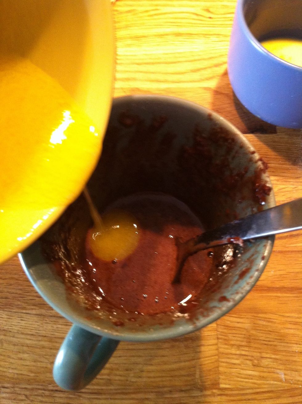 3 tablespoons of oil or butter. I was using butter (if you're doing half, 1.5 tablespoon NOTE: don't use olive oil.. If you do, the cake will taste olives.
