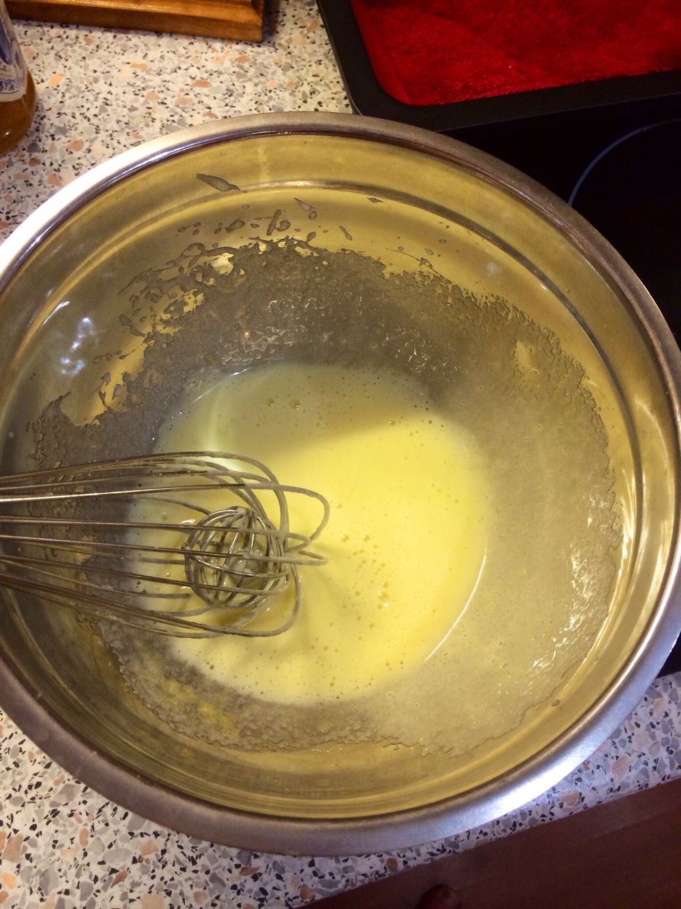@ 3 yolks & 3 spoons of sugar: Take egg yolks, add 3 sugar spoons and mixed it up so it's light-yellow