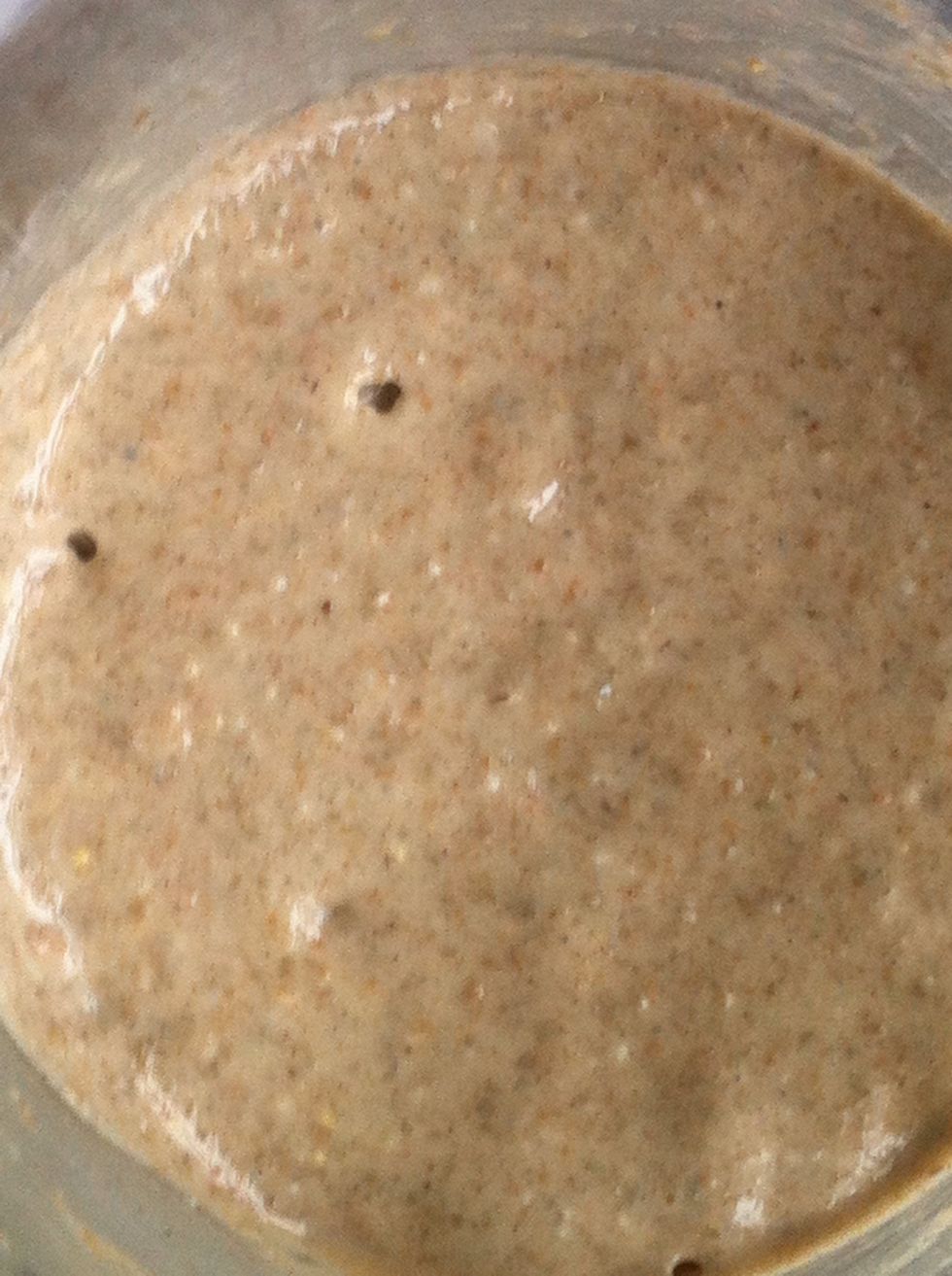 36 hours after we started the mix, bubbles of CO2 produced by the natural yeast and associated bacteria are becoming more obvious.