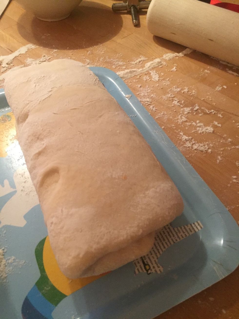 3rd. Fold into into three layers. Repeat fridge and rolling. Final folding done.