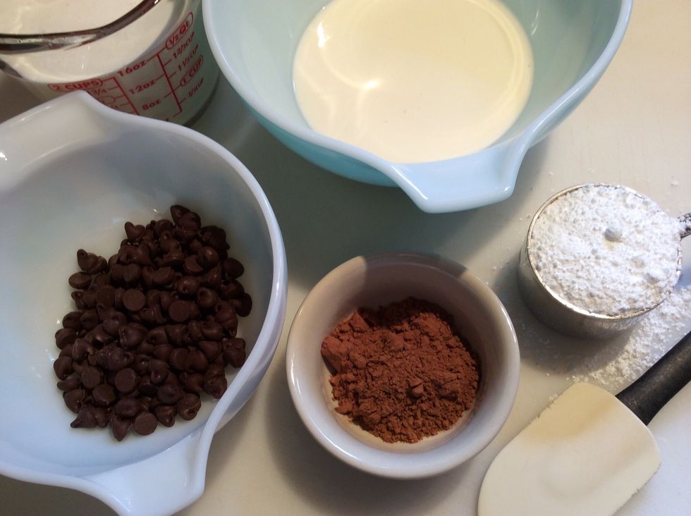 3rd, gathered ingredients for the chocolate whipped cream. Vanilla not shown.