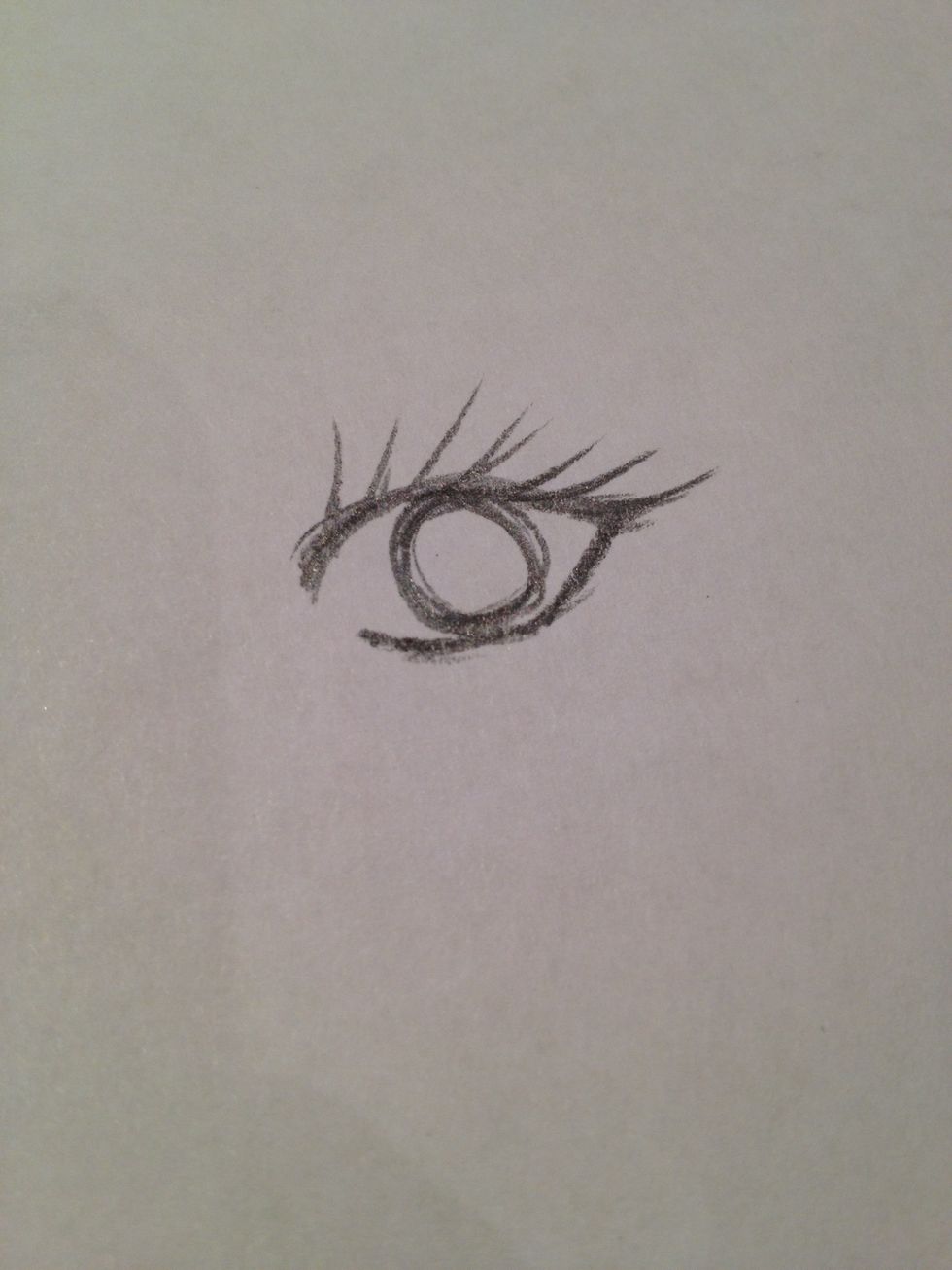 4. Add the upper eyelashes, don't draw too many- they end up looking kinda weird that way. Draw so that the eyelashes kind of slant with the curve of the lid so it doesn't look unnatural.