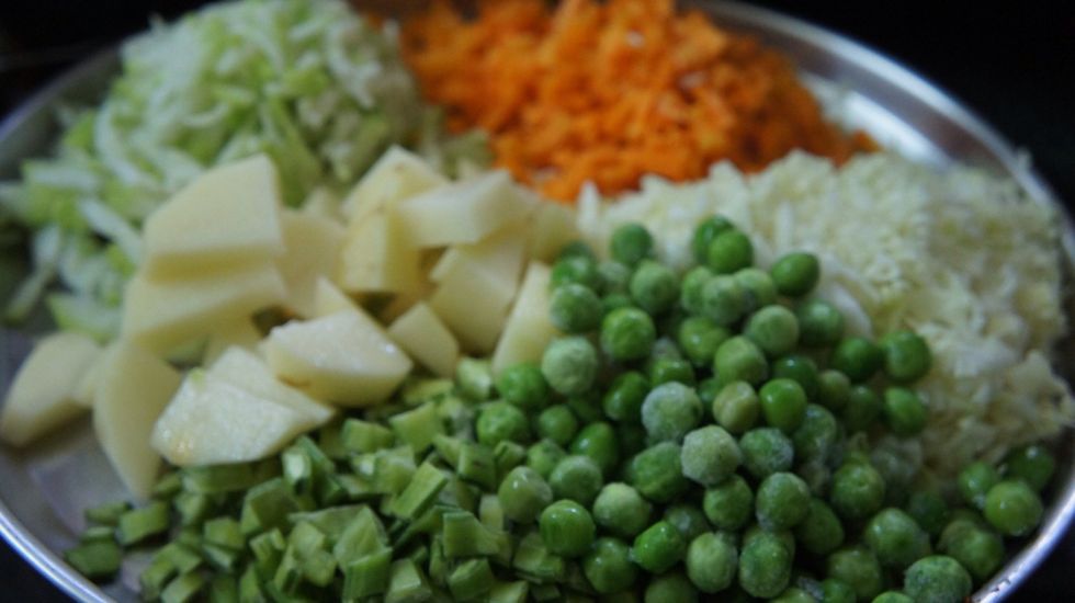 4 cups of chopped vegetables... Nine varieties of vegetables (mentioned in supplies)