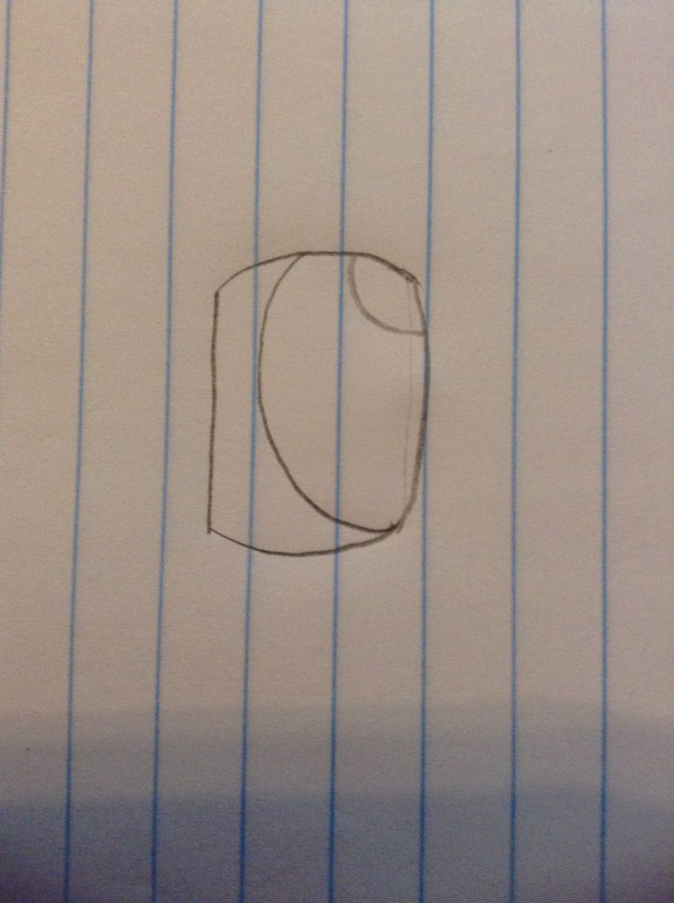 4 draw a half circle inside the circle/oval shape make  p.s make it kinda small