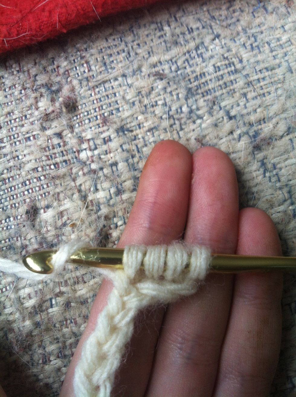 4 loops on your hook. yarn around and pull through the first 2 loops on your hook.