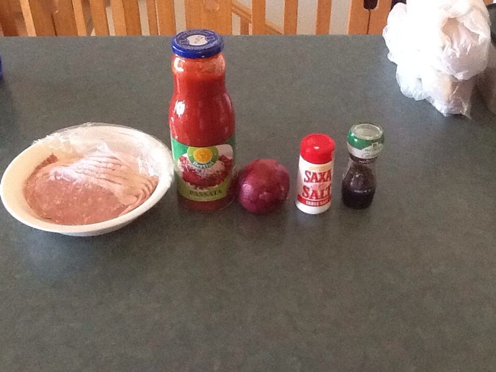 4 rashes of bacon, passata sauce, onion, salt and pepper to make the sauce for the gnocchi