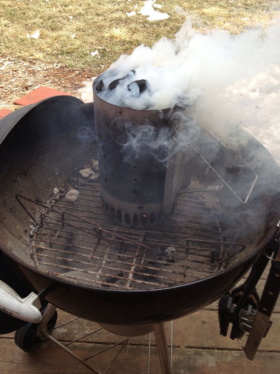5-6 hours before serving, start chimney. Plus, take ribs out of fridge.