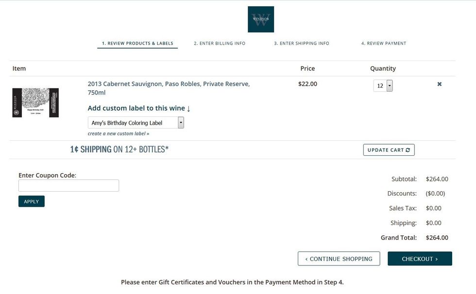 5. Add Your Label to Your Order + Check Out: Attach your custom label to your wine at check out.