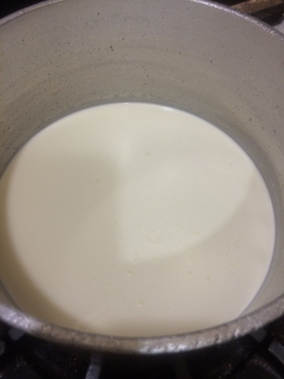 5 cups heavy cream brought to a boil.