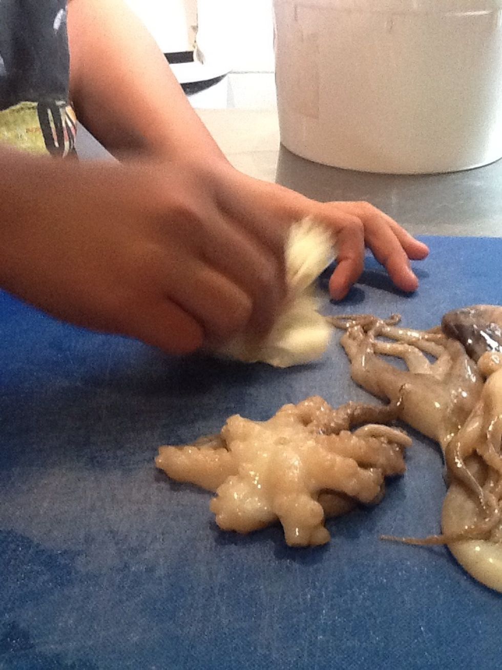 5. Dry the octopus by patting the octopus using paper towel