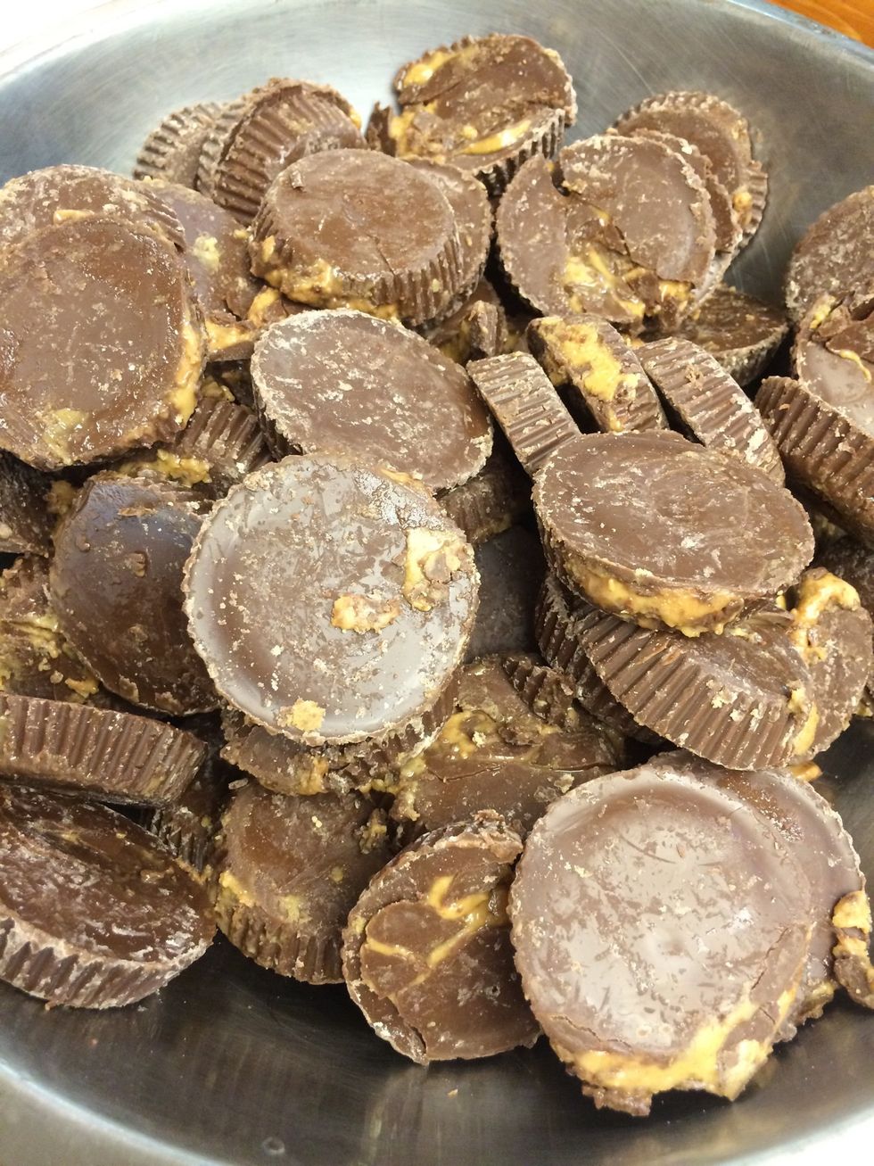 5 lbs. Reese's peanut butter cups. Ready for the food processor to be pur\u00e9ed.