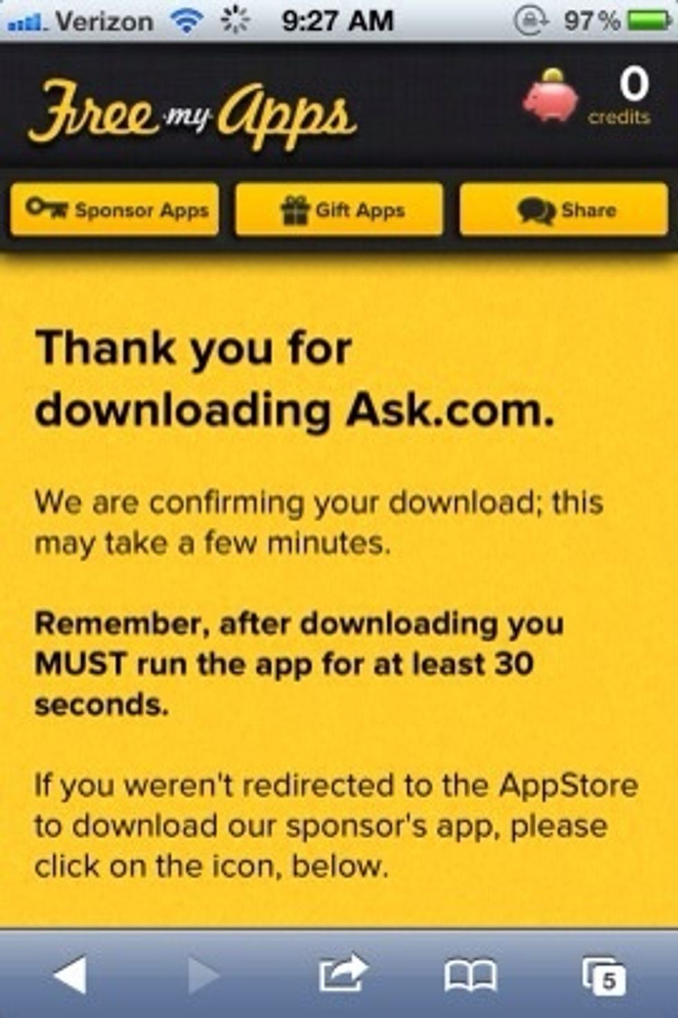 5. Now download a sponsored app. REMEMBER you need to run it at least 30 second or you wont earn the credits.