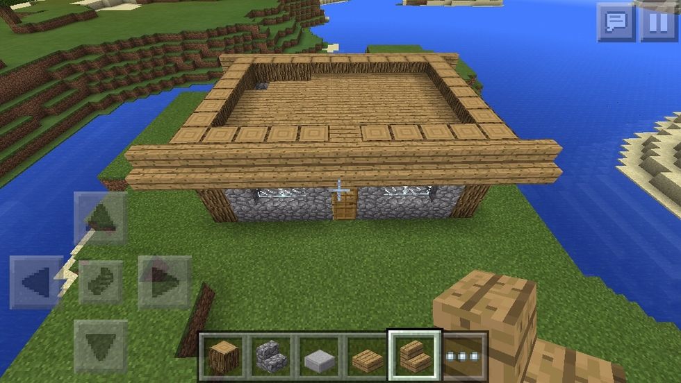 5th layer put a 1 block high wall of wood (any type I used oak ) and build Wood slabs as the floor to the 2nd floor
