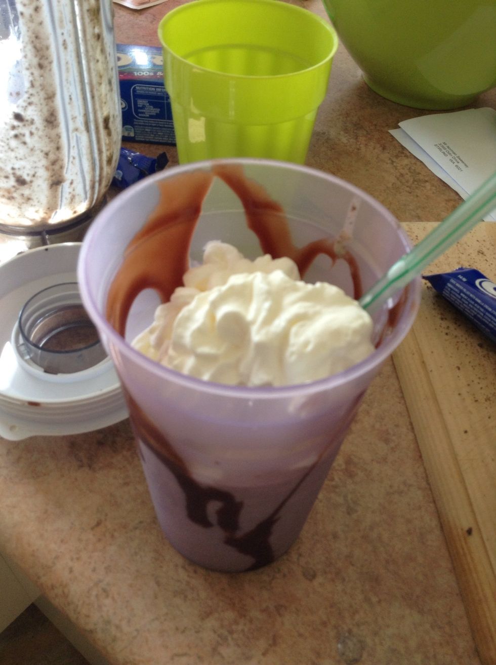 6.) Add some whipped cream and toppings if you'd like - you may want to use a smaller cup than I did, as you can see all of my mixture didn't fill the cup up completely