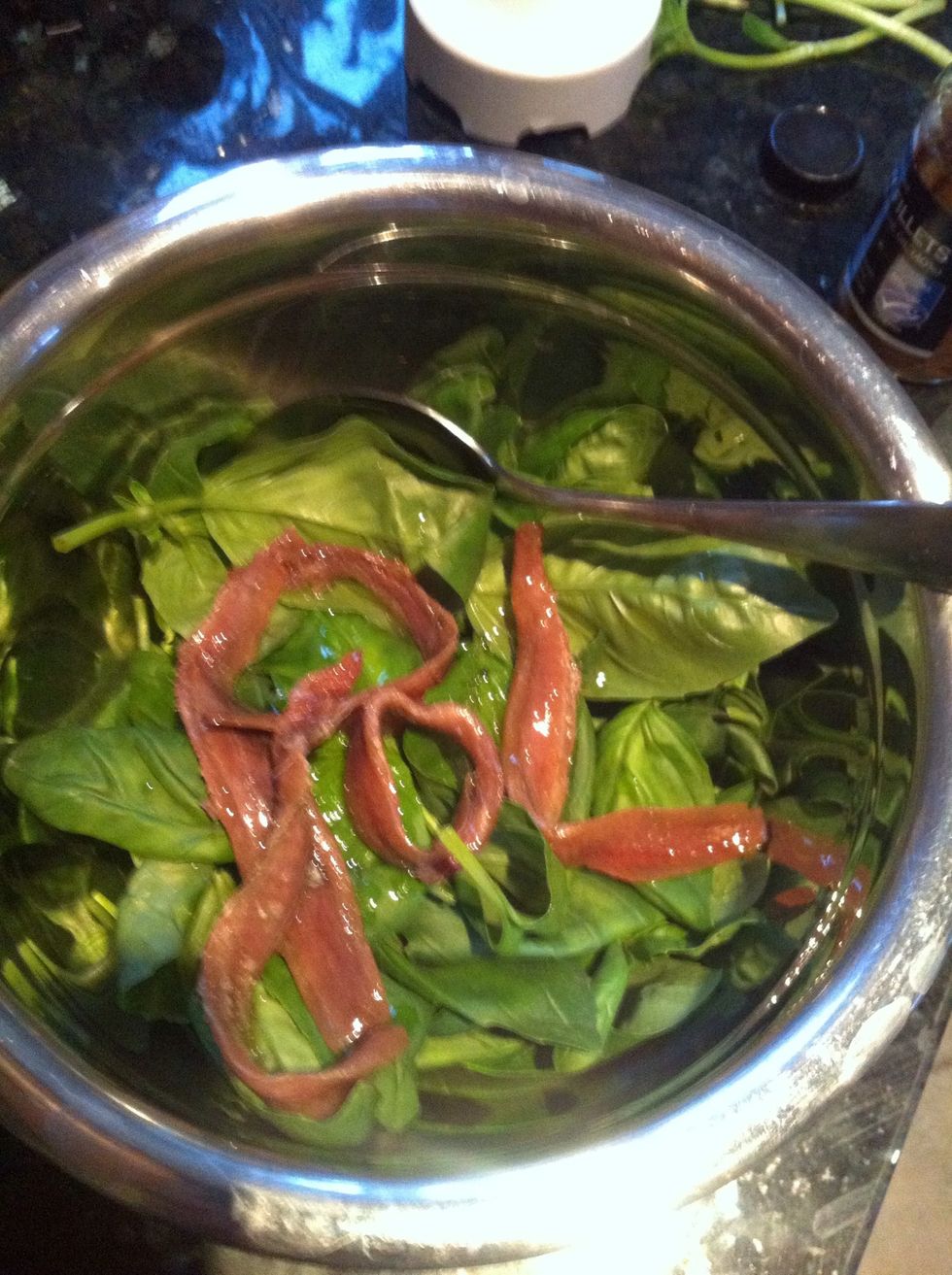 6 anchovies filets and add bit of water