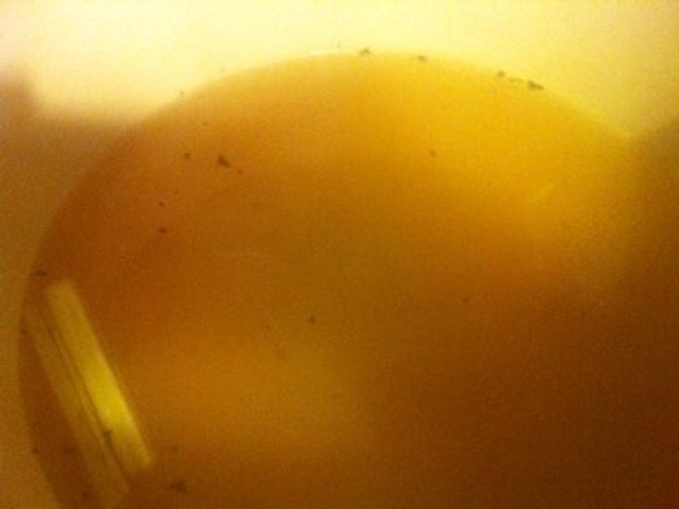 6 cups of chicken stock add lemongrass and 3 kaffir lime leaves and boil for 6 min