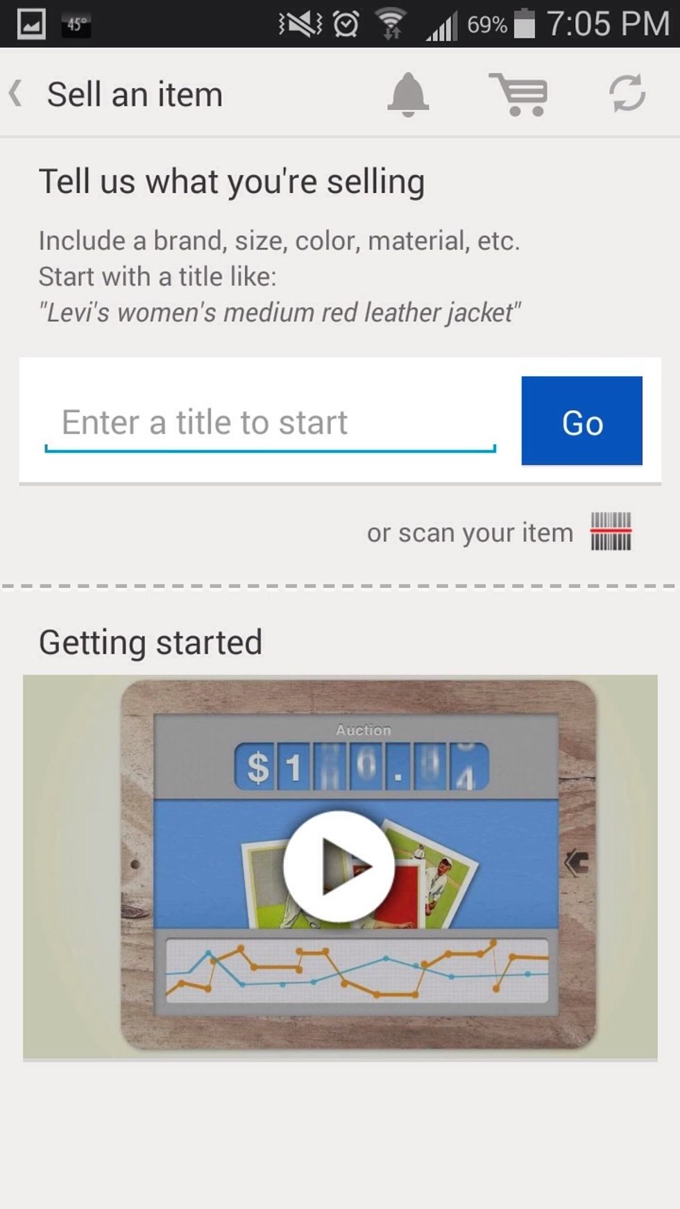 6. Enter a title for your listing. This should be more of a description (Brand, color, purpose, New or Used, etc.) 7. After completing your title tap "Go"