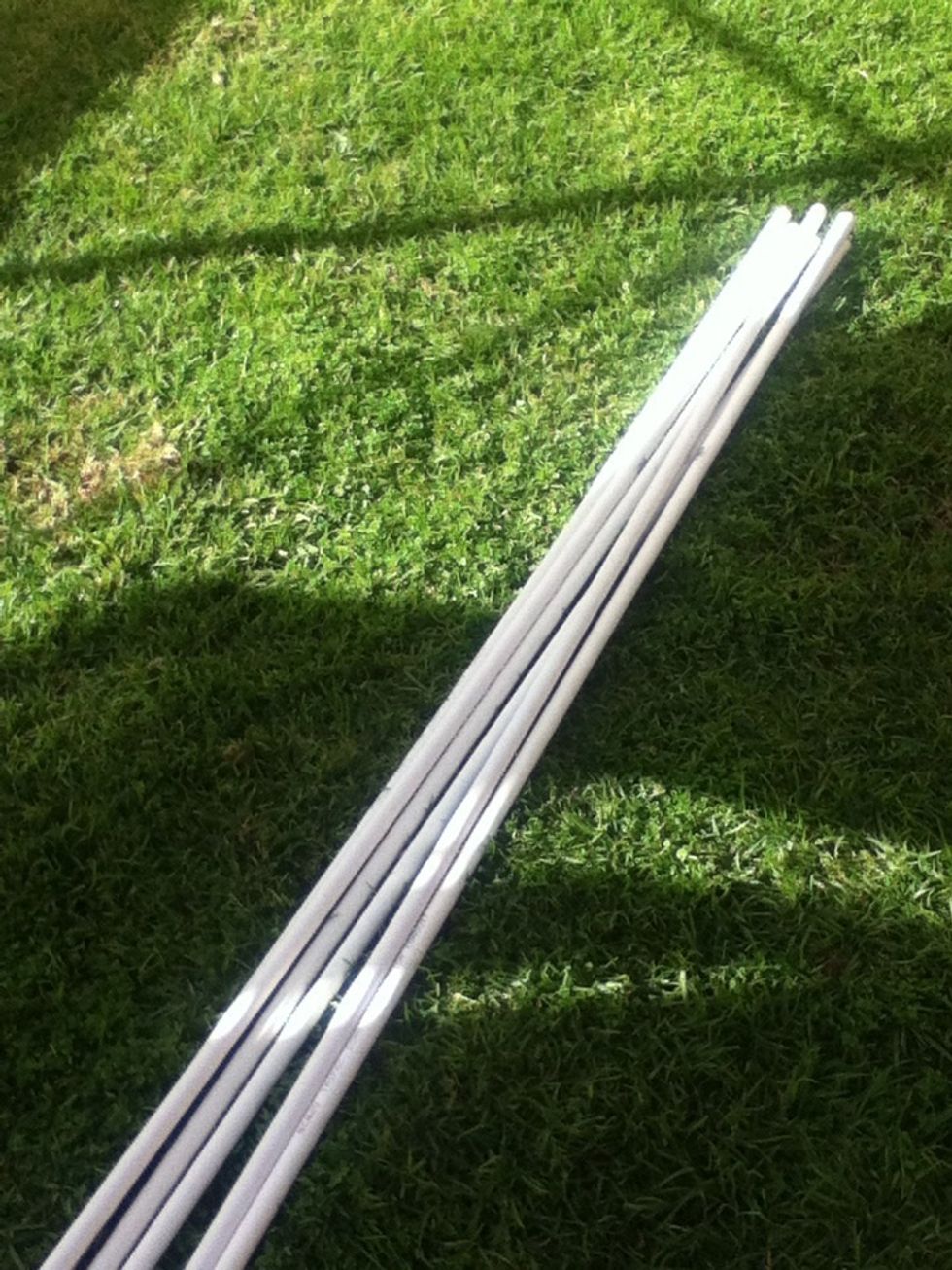 6 long pieces of plumbers pipe - make sure that they're 1.8 metres long