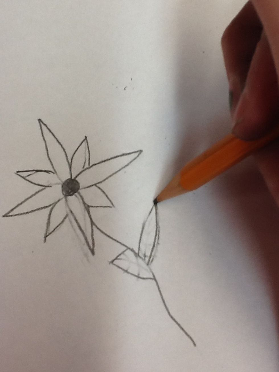 6) Now, you're going to draw 2 leaf petals on your stem.