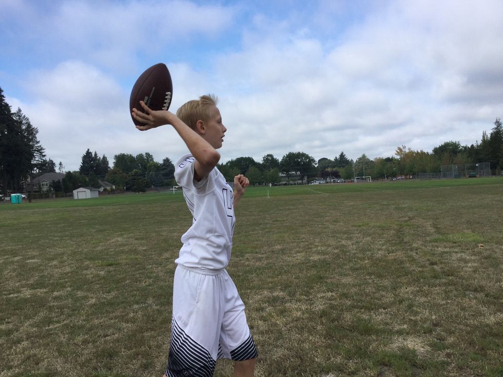 6. Release off hand as you rotate your body forward.