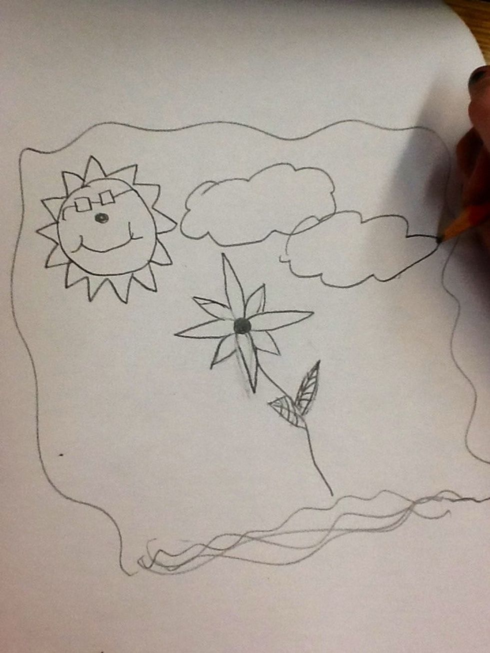 7) Finally , you're going to draw a back drop for your flower and colour in your flower (optional).