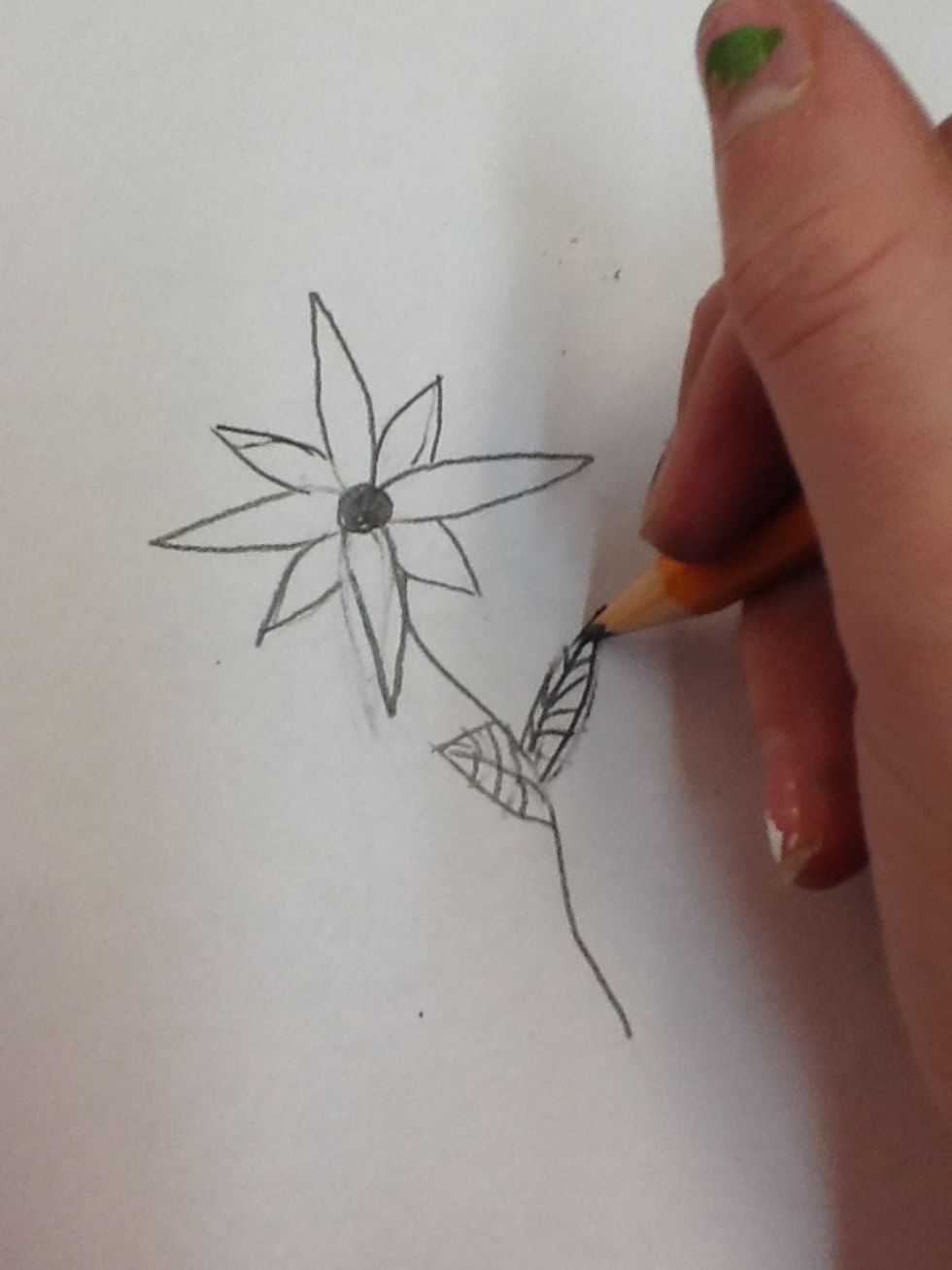 7) Next , you will draw 5 lines on each petals that is on your stem .
