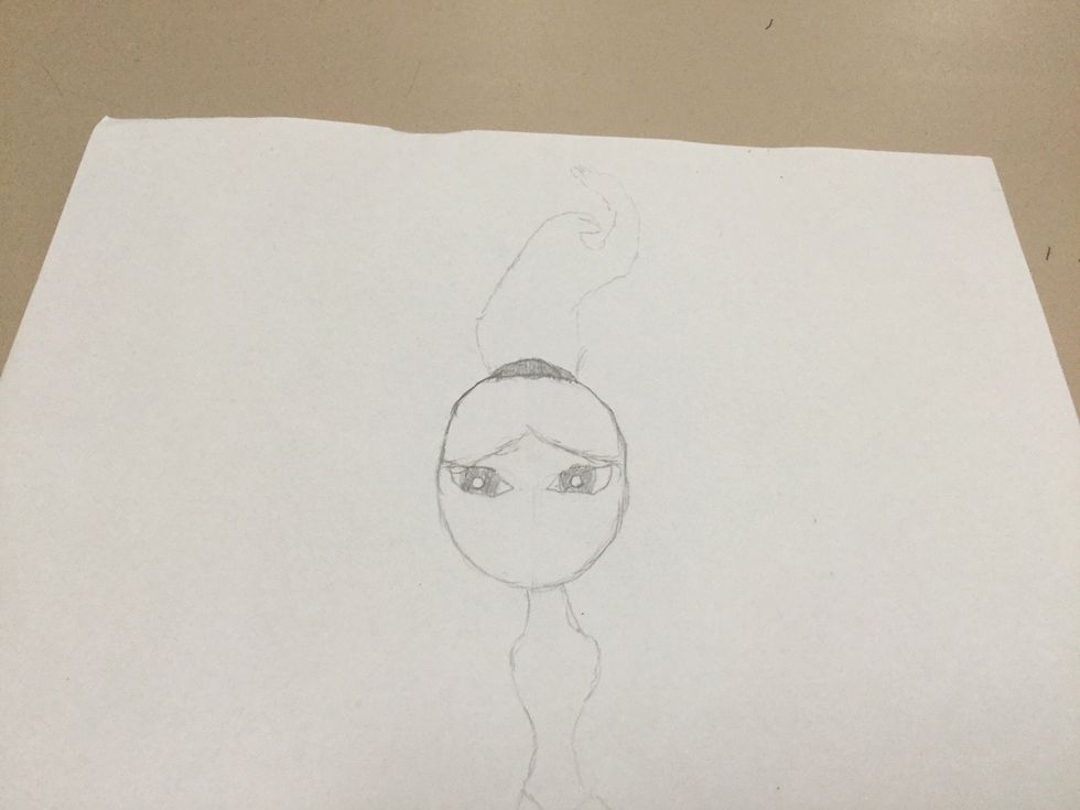 7. Now draw her hair going up like the water going up